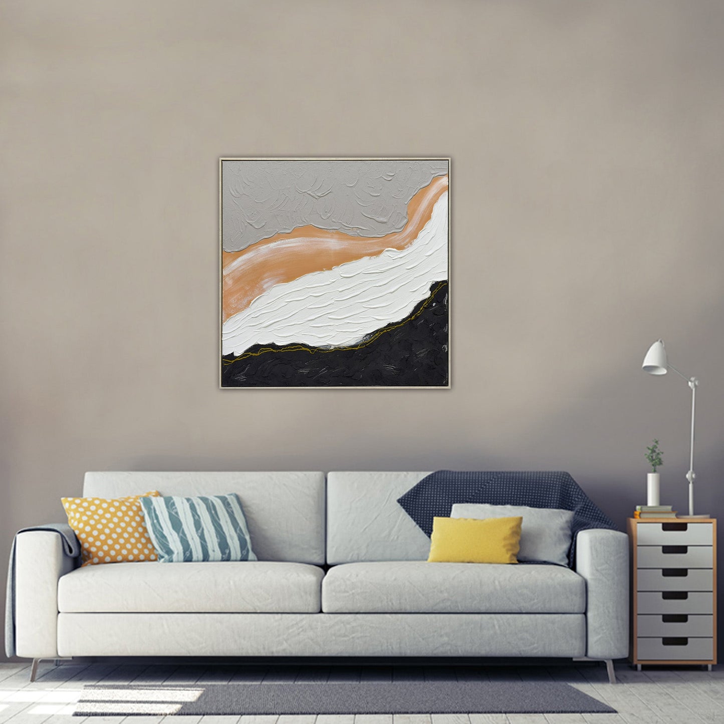 NNEDSZ 100X100cm Golden Divide Light Wood Framed Hand Painted Canvas Wall Art