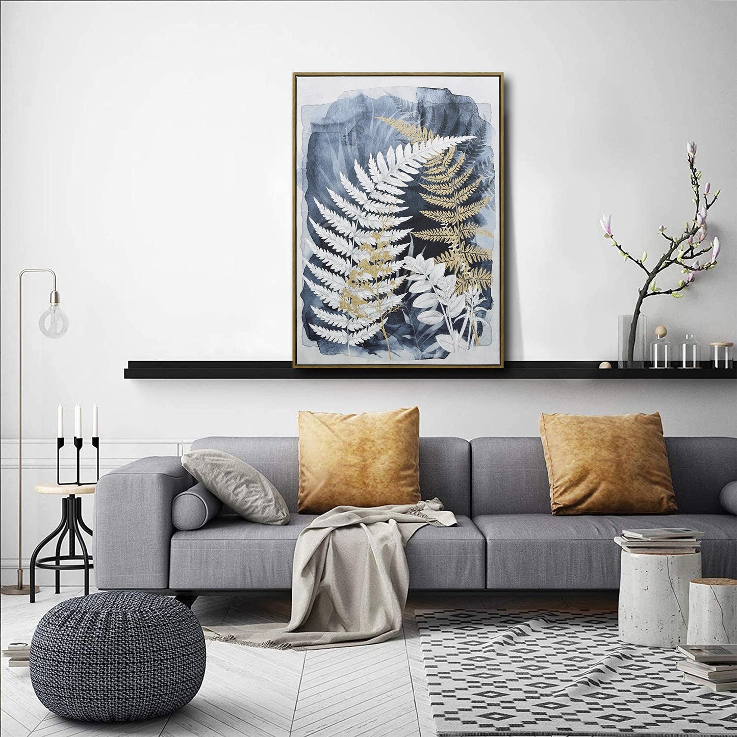 NNEDSZ 70X100cm Lustrous Foliage Dark Wood Framed Canvas Wall Art