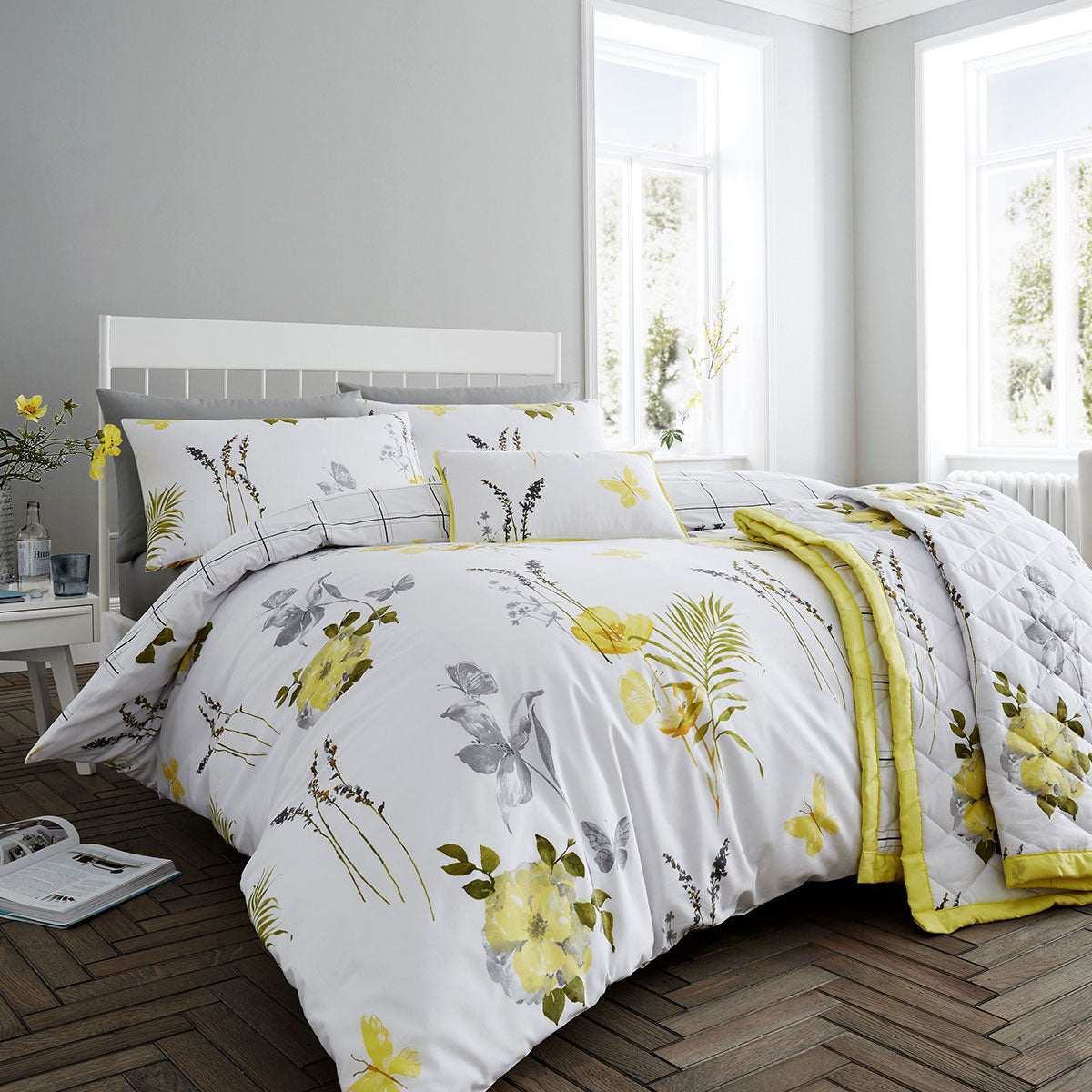 NNEDSZ Flora Yellow Quilt Cover Set Super King-0