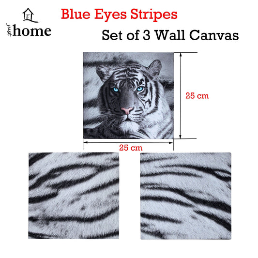 NNEDSZ Just Home Set of 3 Printed Blue Eyes Stripes Tiger Wall Canvas