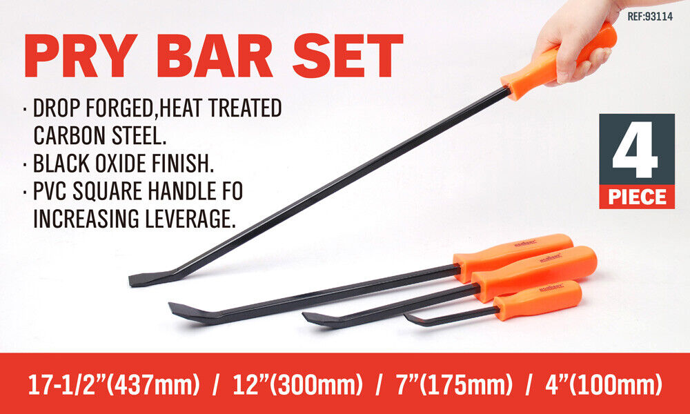 NNEDSZ Horusdy 4Pc Steel Pry Bar Set Heavy Duty Mechanic Crowbar Car  4" 7" 12" 17-1/2"-1