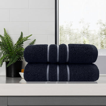 NNEDSZ amor classic dobby stripe super soft premium cotton bath towel 2 pcs sailor blue-0