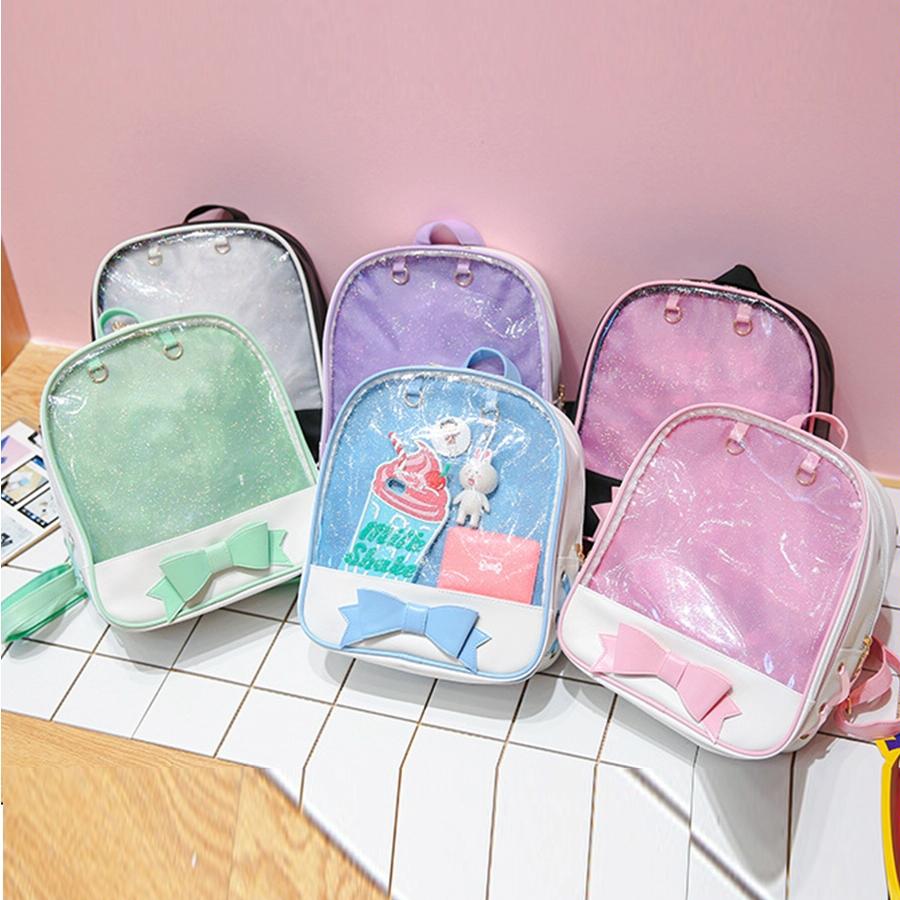NNEDSZ Mini Clear Kids Backpack with Bow - Perfect for School - Pink-2