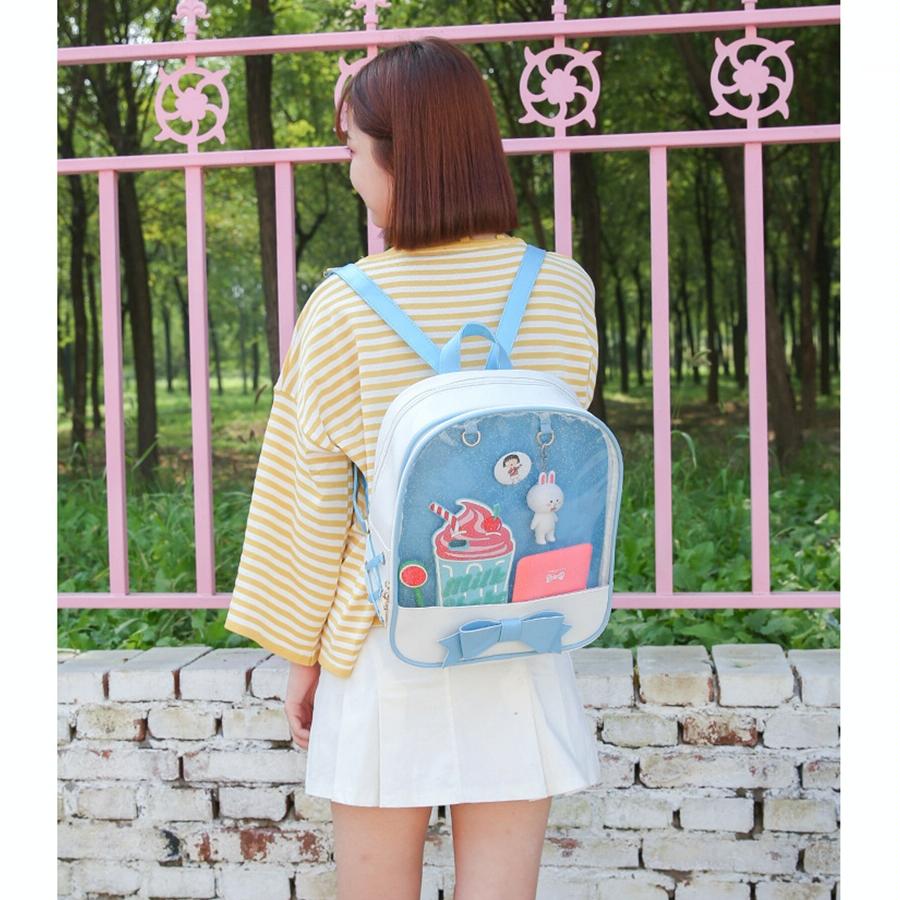 NNEDSZ Mini Clear Kids Backpack with Bow - Perfect for School - Pink-4