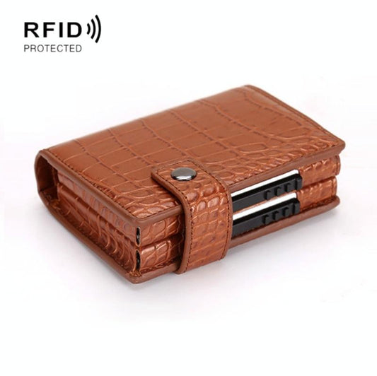NNEDSZ Secure Dual Card Wallet With Rfid Blocking - Crocodile Pattern Coffee-0