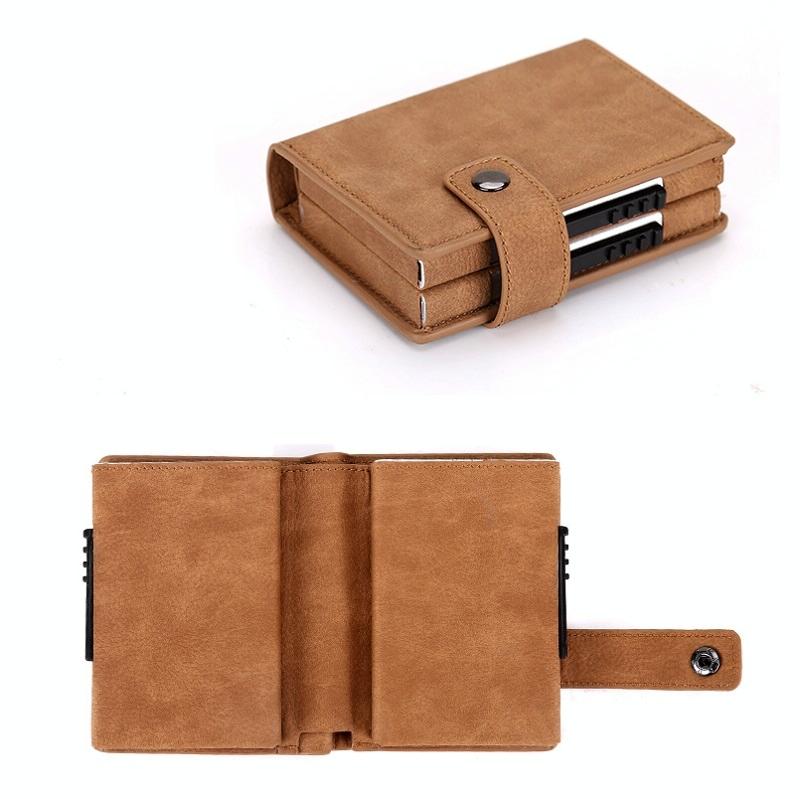 NNEDSZ Secure Dual Card Wallet With Rfid Blocking - Crocodile Pattern Coffee-4