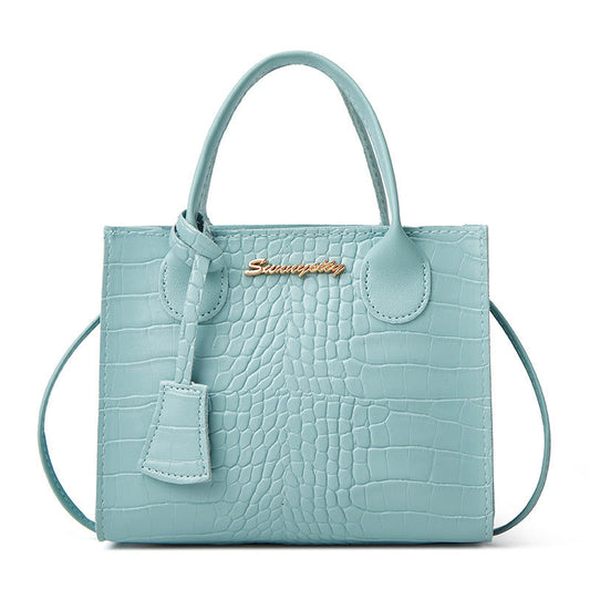 NNEDSZ Elegant Crocodile Embossed Faux Leather Handbag - Blue Tote with Dual Handle for Women 20*16*9cm-0