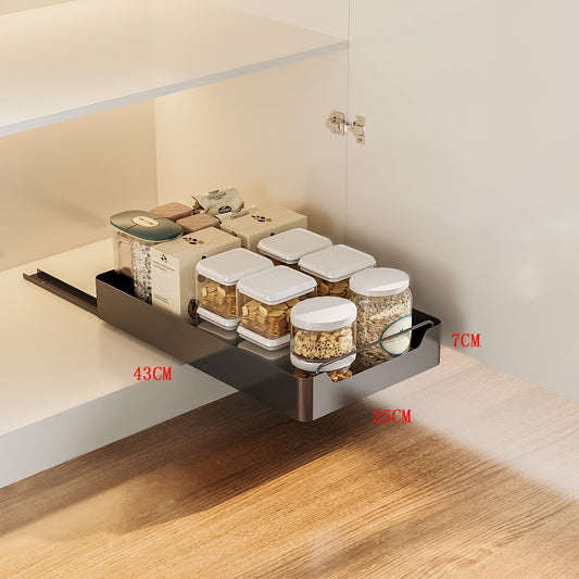 NNEDSZ Black Kitchen Cabinet Pull-Out Drawer Organizer - Soft-Close, 43x25x7cm Compact Storage Solution-0
