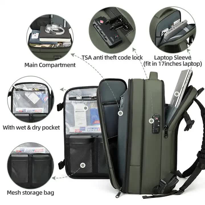 NNEDSZ Gray Expandable Waterproof Laptop Backpack - Fits 17-Inch Laptop, Anti-Theft Design, Travel Friendly-3