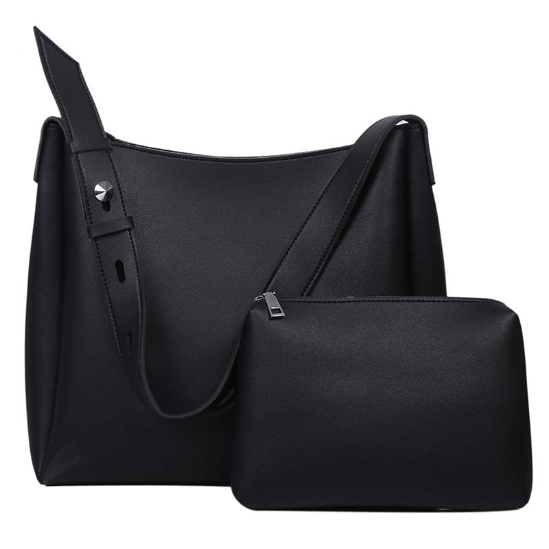 NNEDSZ Black 2-Piece Women's Bucket Bag Set - Vintage Large Capacity Shoulder Tote & Crossbody Bag (Commuter Style)-0