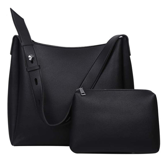 NNEDSZ Black 2-Piece Women's Bucket Bag Set - Vintage Large Capacity Shoulder Tote & Crossbody Bag (Commuter Style)-0