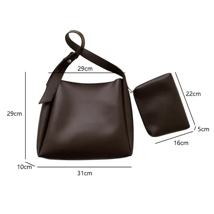 NNEDSZ Black 2-Piece Women's Bucket Bag Set - Vintage Large Capacity Shoulder Tote & Crossbody Bag (Commuter Style)-4