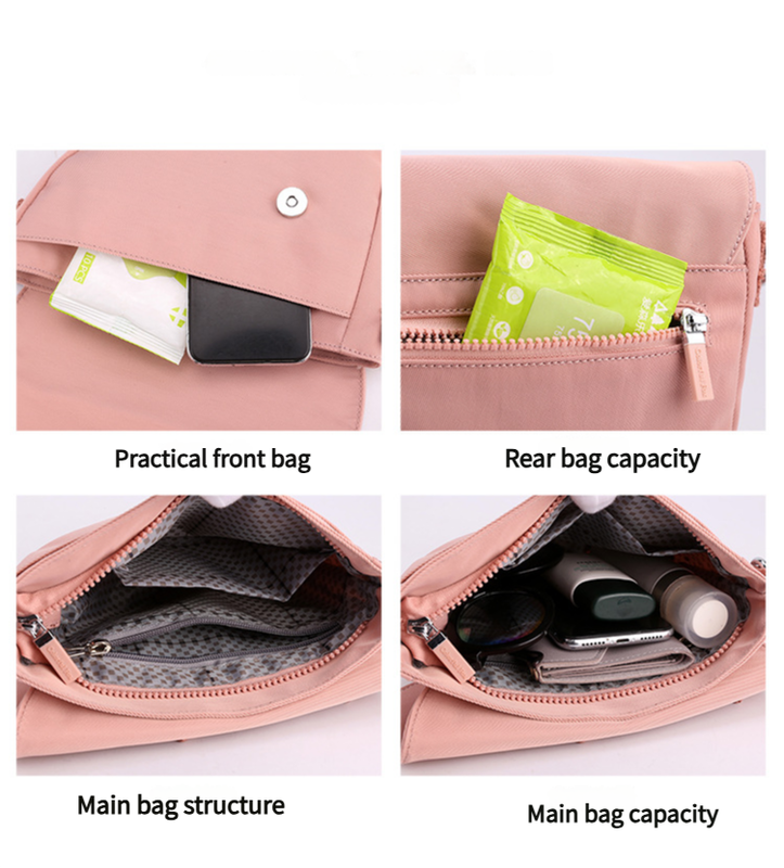 NNEDSZ Pink Compact Nylon Crossbody Shoulder Bag - Stylish and Lightweight Sling Purse-4