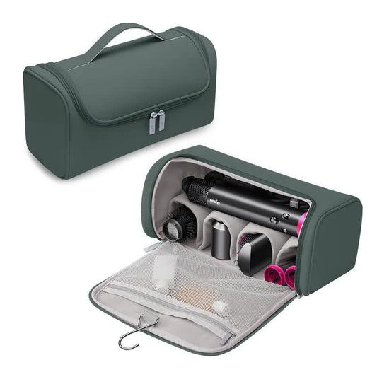 NNEDSZ Green Portable PU Storage Bag for Hair Curlers, Hair Dryers, and Styling Tools(Hair dryers, etc. are shooting props and are not included in the product)-0