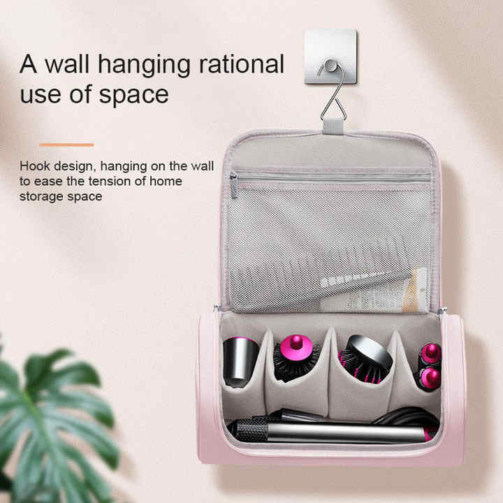NNEDSZ Green Portable PU Storage Bag for Hair Curlers, Hair Dryers, and Styling Tools(Hair dryers, etc. are shooting props and are not included in the product)-1