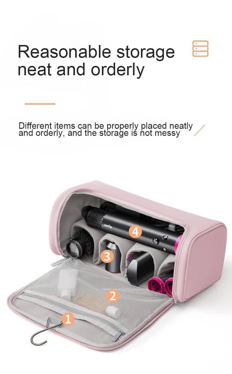 NNEDSZ Green Portable PU Storage Bag for Hair Curlers, Hair Dryers, and Styling Tools(Hair dryers, etc. are shooting props and are not included in the product)-4