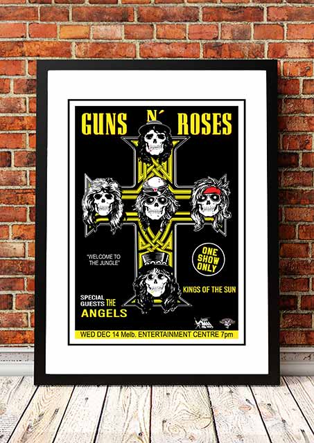 NNEDSZ Guns N' Roses 'Melbourne Entertainment Centre' Melbourne, Australian Tour Poster 1988 - Framed A3