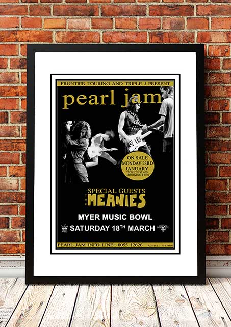 NNEDSZ Pearl Jam 'Myer Music Bowl' Melbourne, Australian Tour Poster 1995 - Framed A3