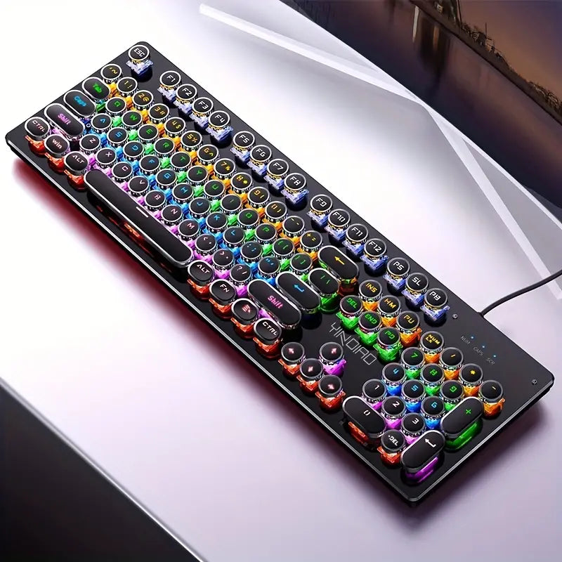 NNETM Caller Mechanical Keyboard - 104 Keys, Green Axis, Backlit, Wired USB, Black [Green Axis]-3
