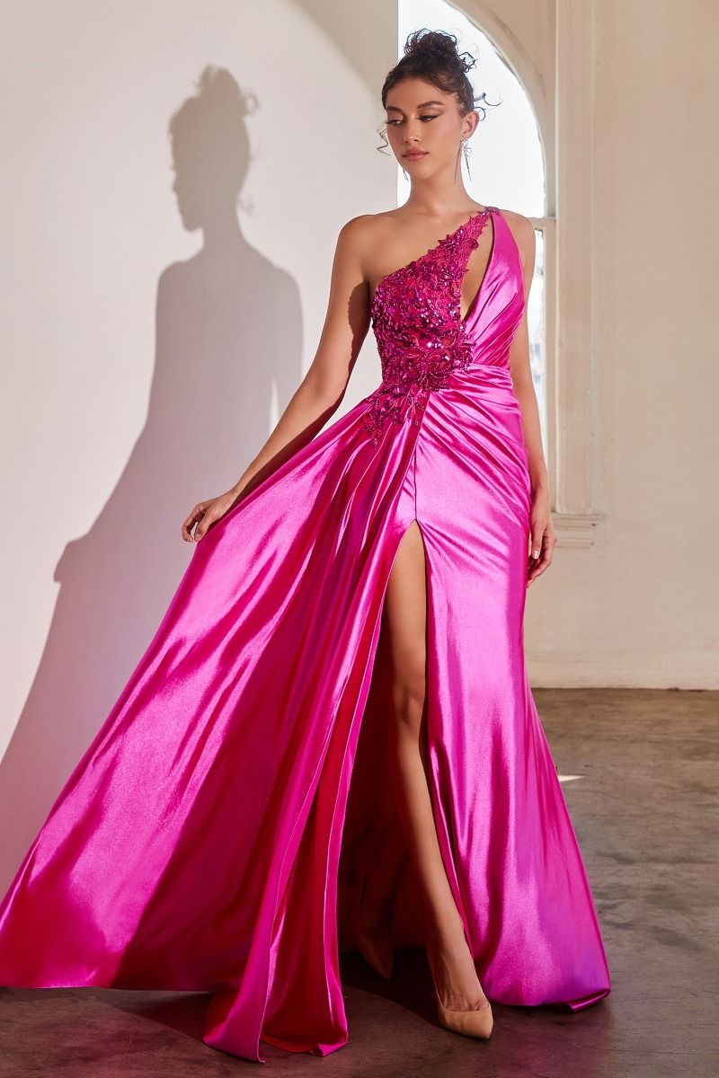 One Shoulder Embellished Satin Gown-3