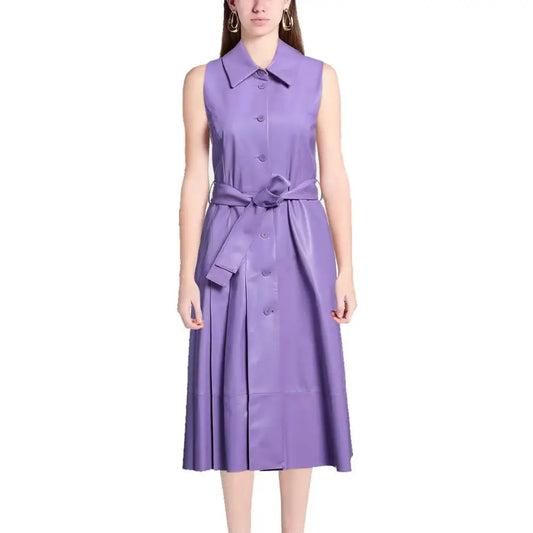 Women’s Chic Lavender Button-Down Leather Dress