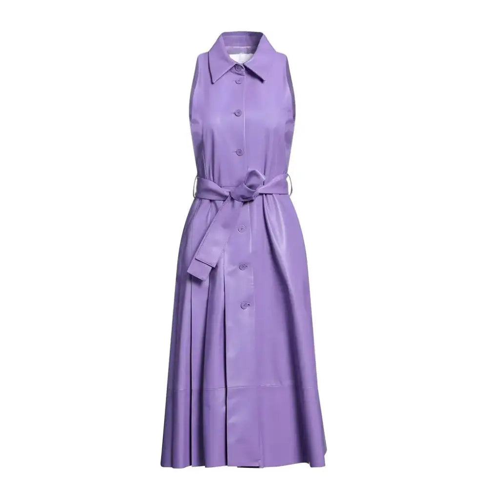 Women’s Chic Lavender Button-Down Leather Dress