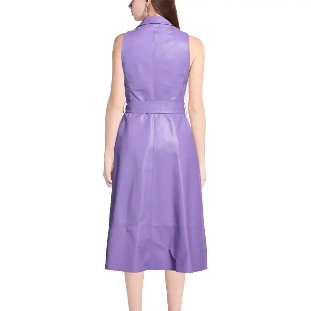 Women’s Chic Lavender Button-Down Leather Dress