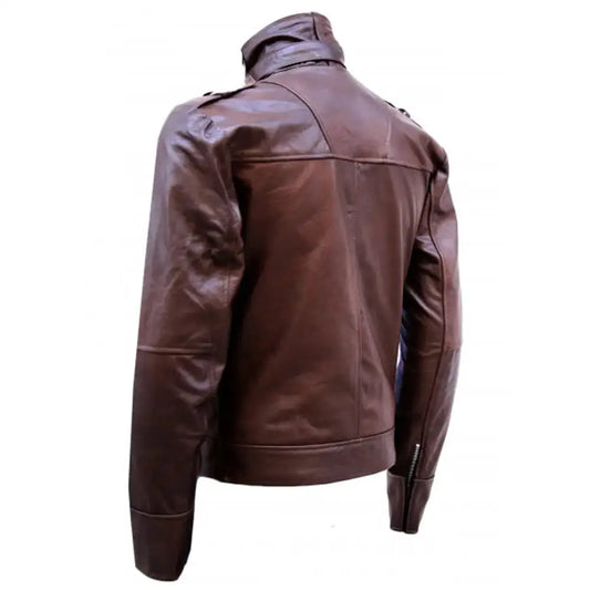 Men’s Chocolate Brown Military Leather Jacket