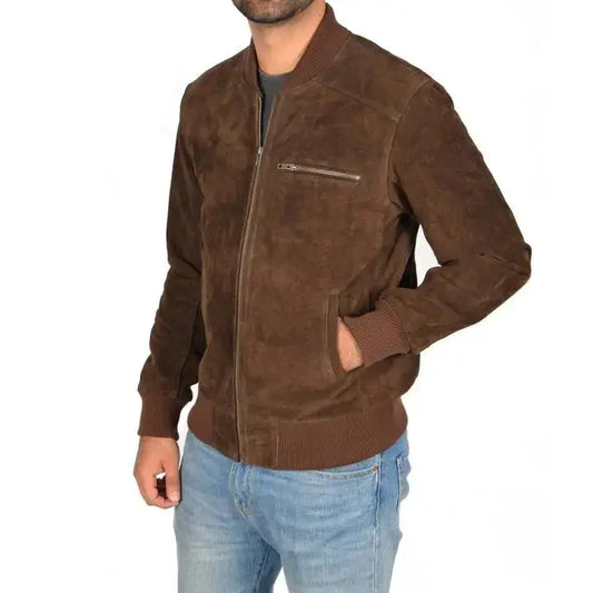 Men’s Chocolate Brown Suede Bomber Jacket