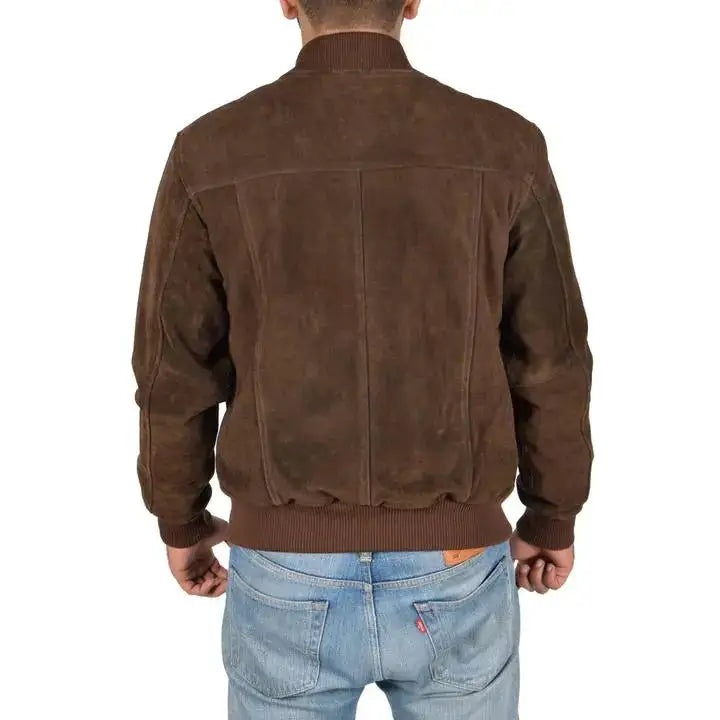 Men’s Chocolate Brown Suede Bomber Jacket