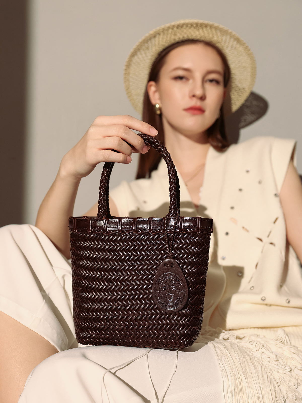 Chocolate Organic Reed Woven Basket Bag