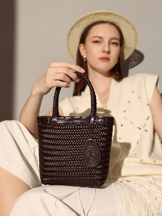 Chocolate Organic Reed Woven Basket Bag