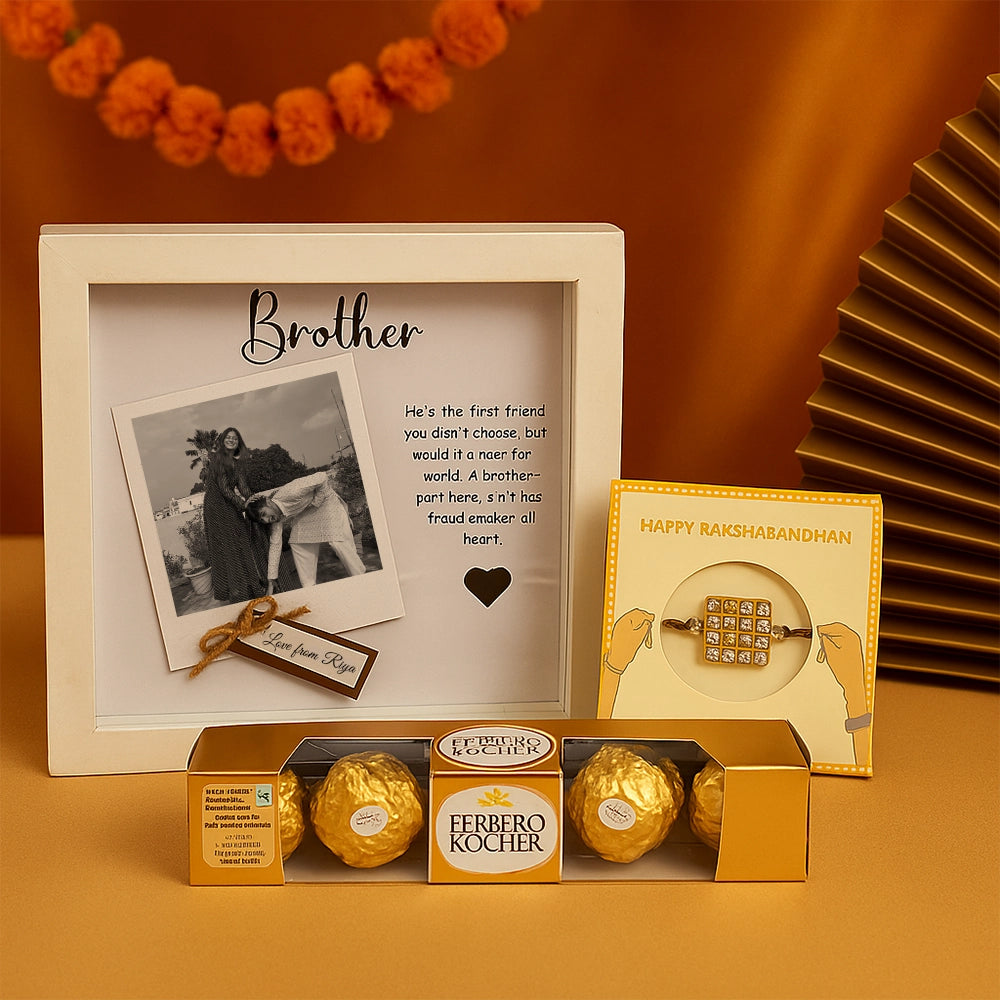 Classic Rakhi Hamper with Keepsake 3D Frame & Chocolates