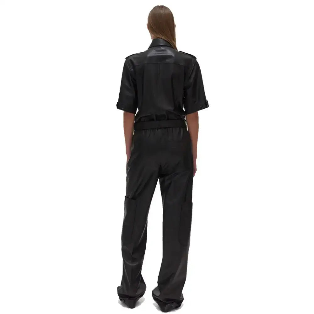 Women’s Classy Black Baggy Leather Jumpsuit