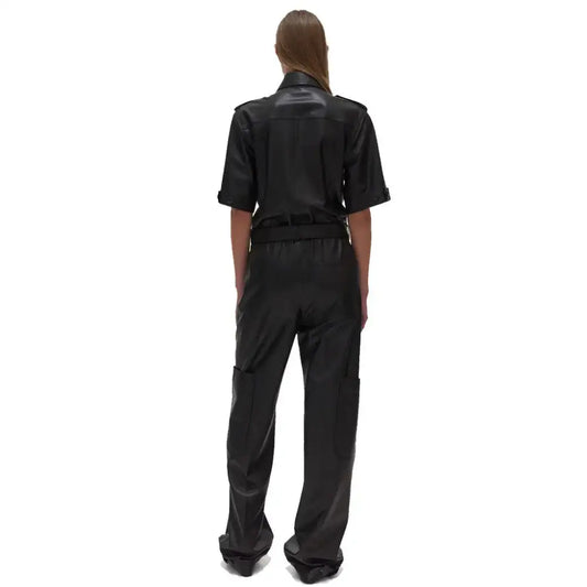 Women’s Classy Black Baggy Leather Jumpsuit