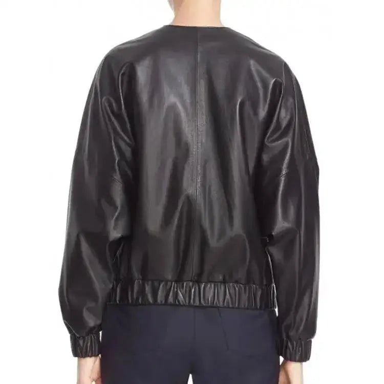 Women's Elegant Black Sheepskin Leather Bomber Jacket