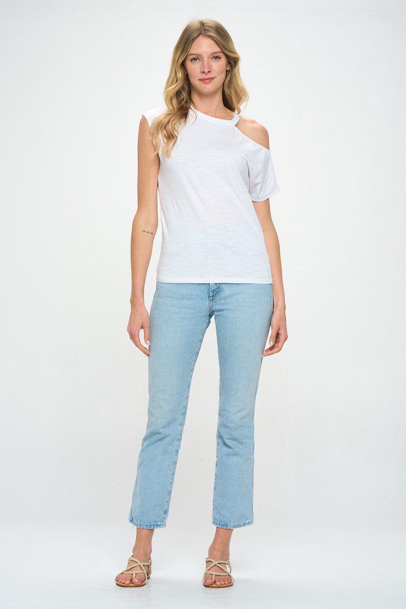 Cotton Slub Spandex One Open Shoulder Knit Top-5