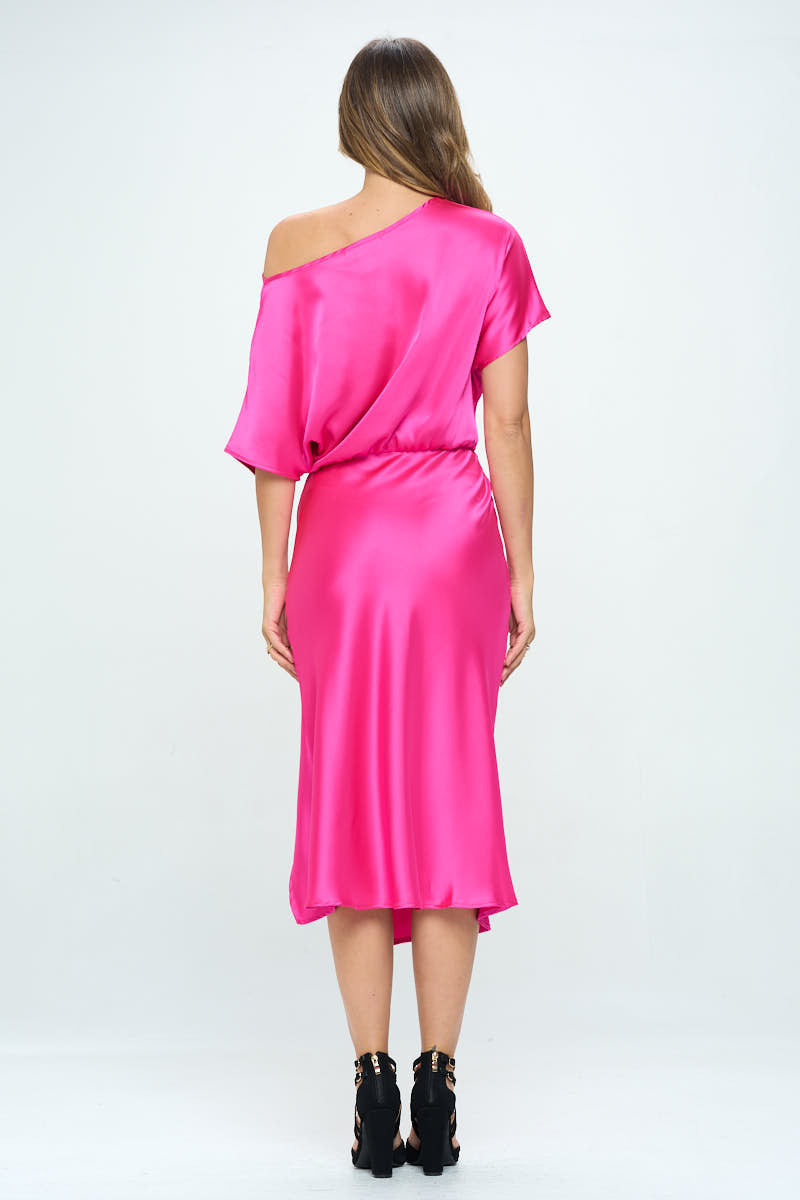Stretch Satin One Shoulder Dress-4