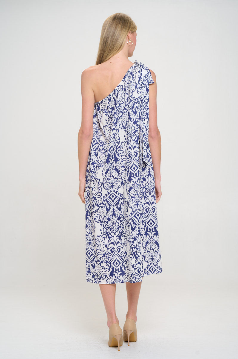 Cotton One Shoulder Midi Dress with Tie-4