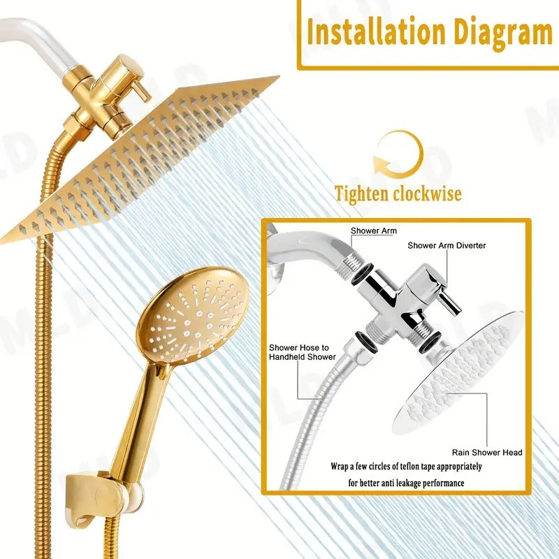 NNETM Golden Rainfall Shower Head Handheld Combo Set-1