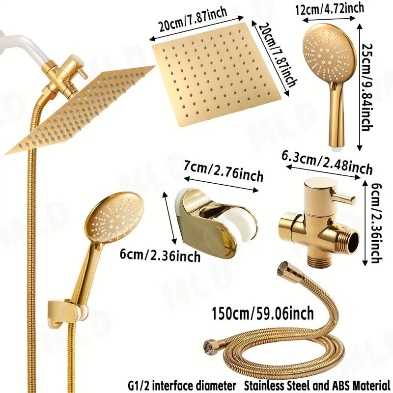 NNETM Golden Rainfall Shower Head Handheld Combo Set-3
