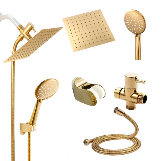 NNETM Golden Rainfall Shower Head Handheld Combo Set-0