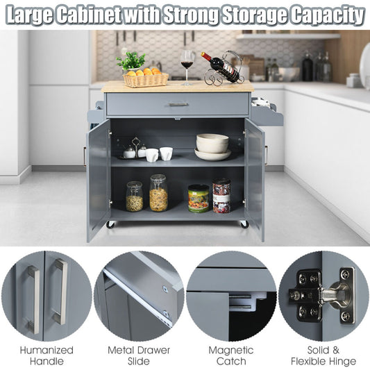 NNECW Kitchen Island Cart with Lockable Rubber Casters for Kitchen-Grey