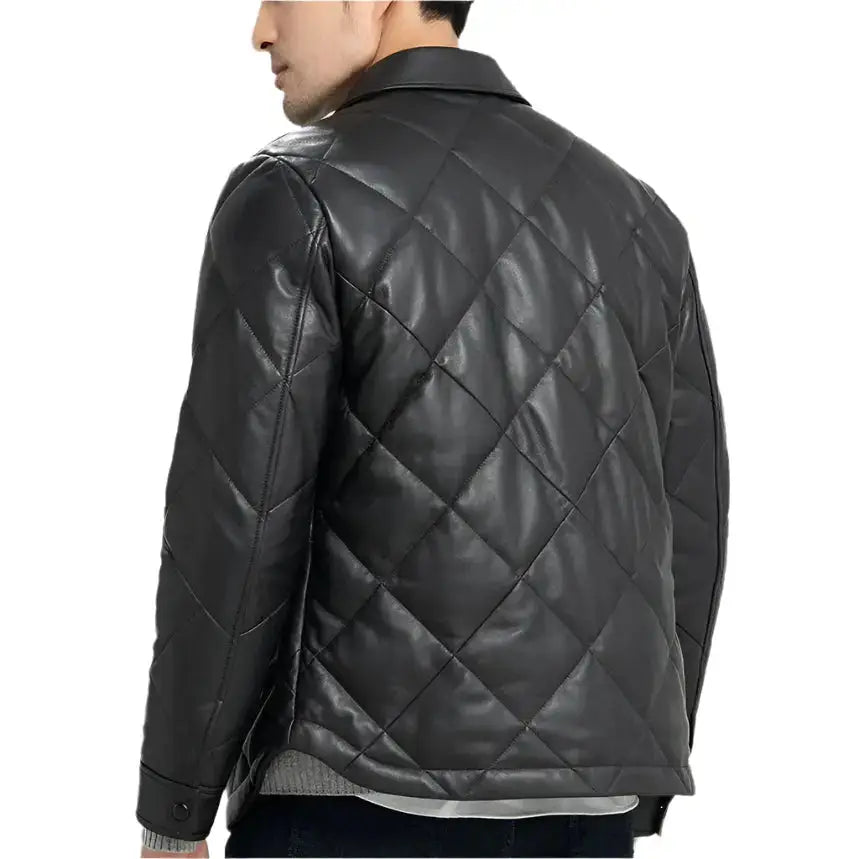 Men's Black Quilted Lambskin Leather Jacket – Slim Fit Biker Style
