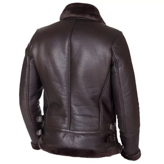Dark Brown Shearling Lamb Biker Jacket