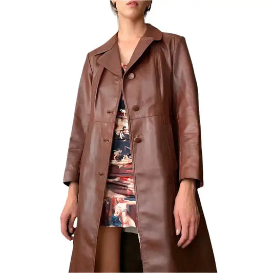 Vintage Chocolate Brown Leather Trench Coat
