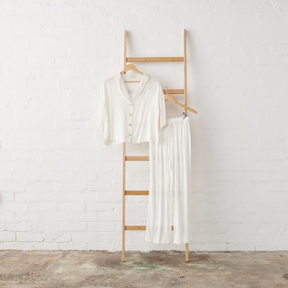 Bamboo Pyjamas - Crop Button Up + Pant Set in White