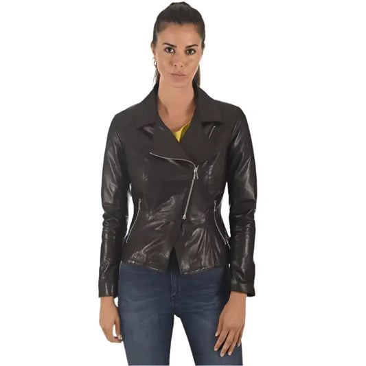 Women's Bright Black Lambskin Leather Jacket